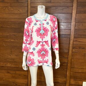 Charter Club Pink and White Patterned Tunic